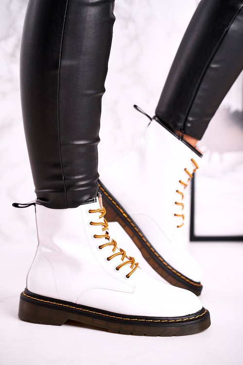 Damskie Botki Trapery Glany Skórzane Białe GOE GG2N3057A