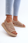 Ażurowe Sandały  Damskie Na Platformie Beżowe Mennita