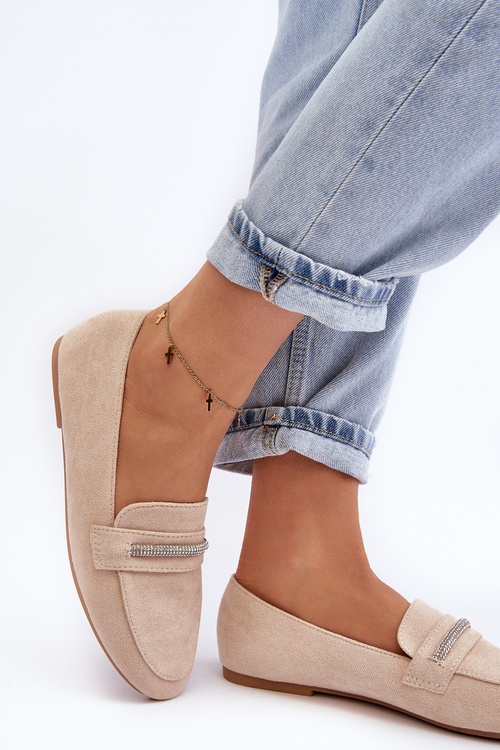 Mokasyny Damskie Z Ekozamszu Beżowe Ladite