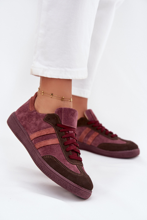 Zazoo N1068 Zamszowe Niskie Sneakersy Damskie Bordowe