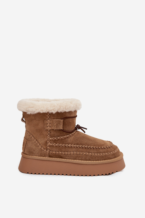 Zamszowe Śniegowce Damskie Z Ozdobnymi Przeszyciami Big Star SS274373 Camel