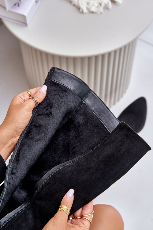 Eko Zamszowe Kozaki Damskie Przed Kolano Na Słupku Ocieplane Vinceza 16473 Czarne