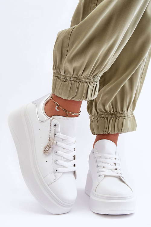 Damskie Buty Sportowe Na Masywnej Platformie Biało-Srebrne Mariell