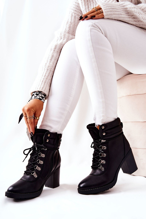 Botki Na Słupku Ocieplane Czarne Charmmis