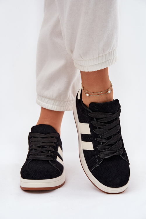 Sneakersy Damskie Z Eko Zamszu Czarne Arlenina