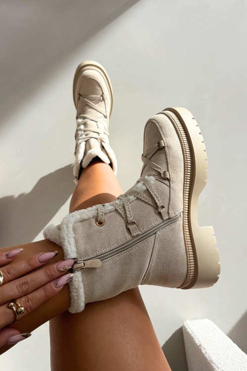 Śniegowce Damskie Z Kożuszkiem Beżowe Irmara