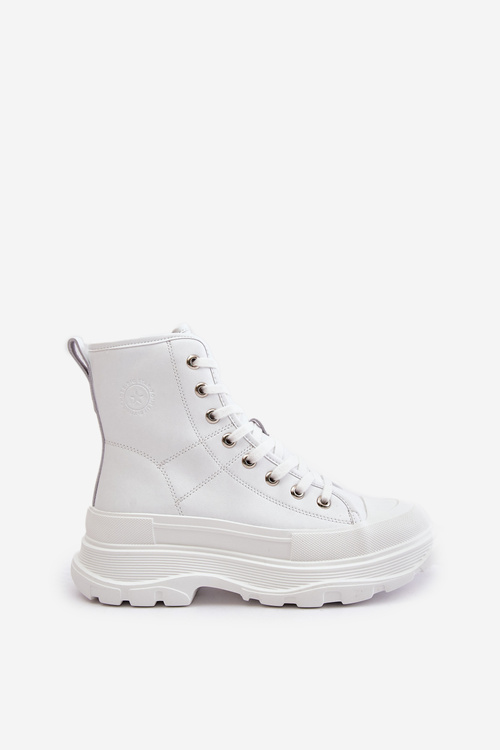 Skórzane Ocieplane Trampki Na Masywnej Platformie Big Star OO274A598 Białe