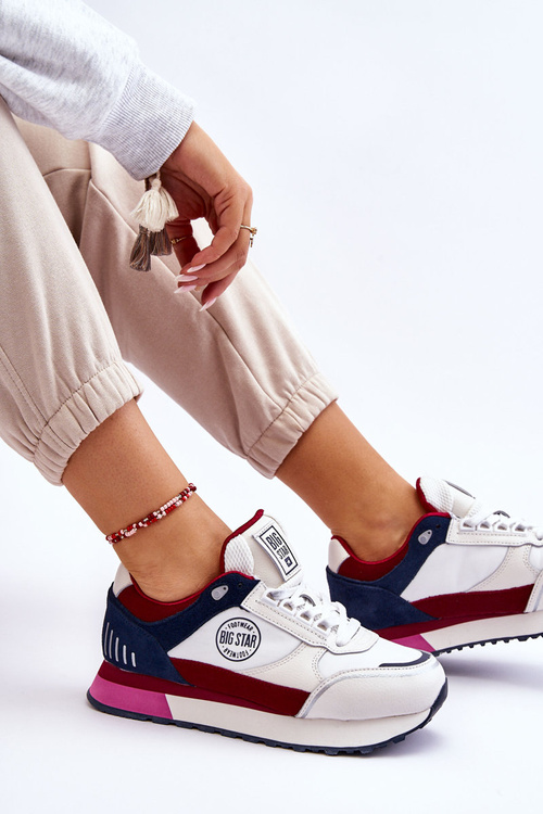 Skórzane Sneakersy Memory Foam System Big Star LL274369 Biało-Czerwone