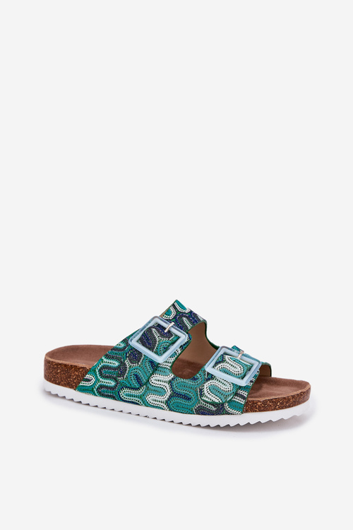 Klapki Damskie Z Klamrami I Brokatem S.Barski RB51-006 Zielone