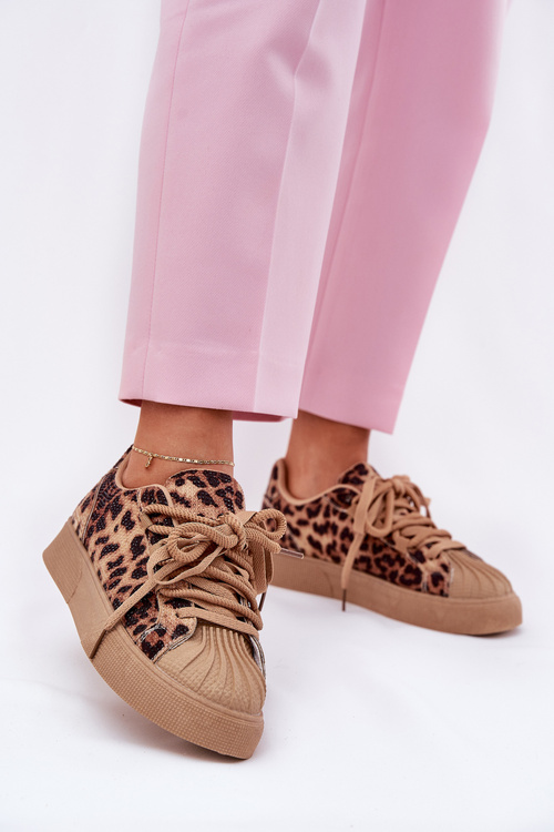 Sneakersy Damskie Ze Zdobieniem Na Platformie Panterka Brązowe Eanneth