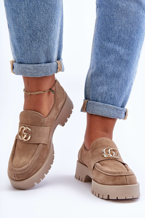 Damskie Półbuty Zamszowe Z Ozdobą Beżowe Rosefalls