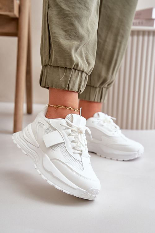 Sneakersy Damskie Na Platformie Białe Nevelaine