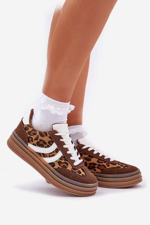 Stylowe Sneakersy W Panterkę Na Platformie Brązowe Doriwa