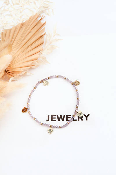 Damska Bransoletka Na Nogę Z Koralikami Jasnofioletowa