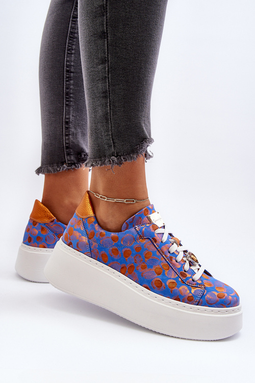 Skórzane Buty Sportowe Na Platformie Maciejka 06191-06 Niebieskie