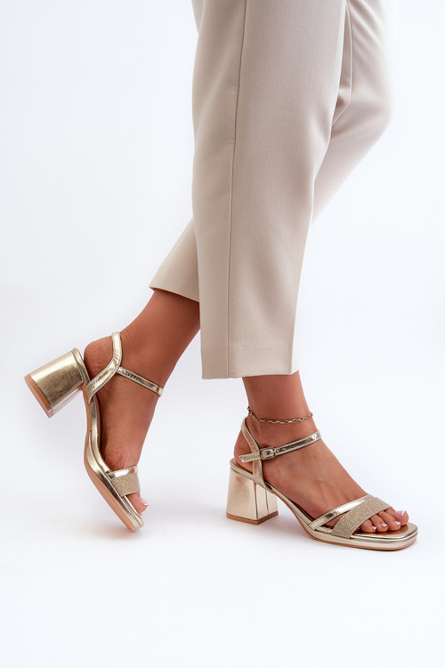Damskie Sandały Na Obcasie Z Błyszczącym Paskiem Złote Tessata