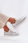 Skórzane Sneakersy Damskie Na Platformie D&A LR51-796 Srebrne