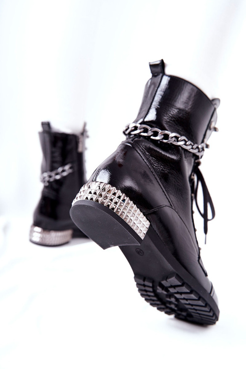 Skórzane Botki Workery Laura Messi Czarne 2209