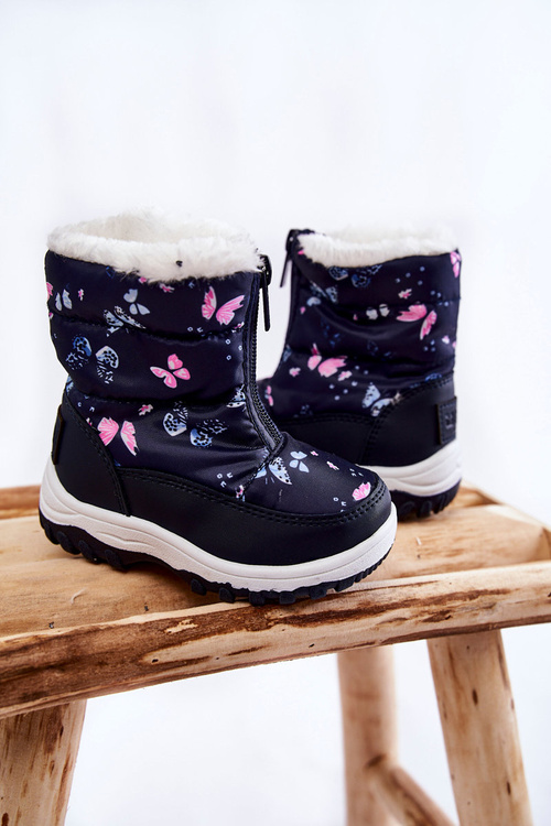 Dziecięce Botki Śniegowce Na Suwak Big Star KK374236 Granatowe
