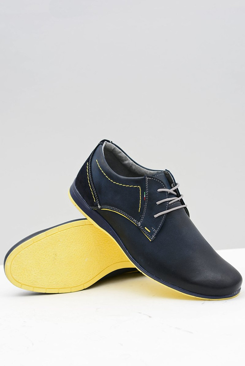 Granatowe Męskie Półbuty Casual Badoo