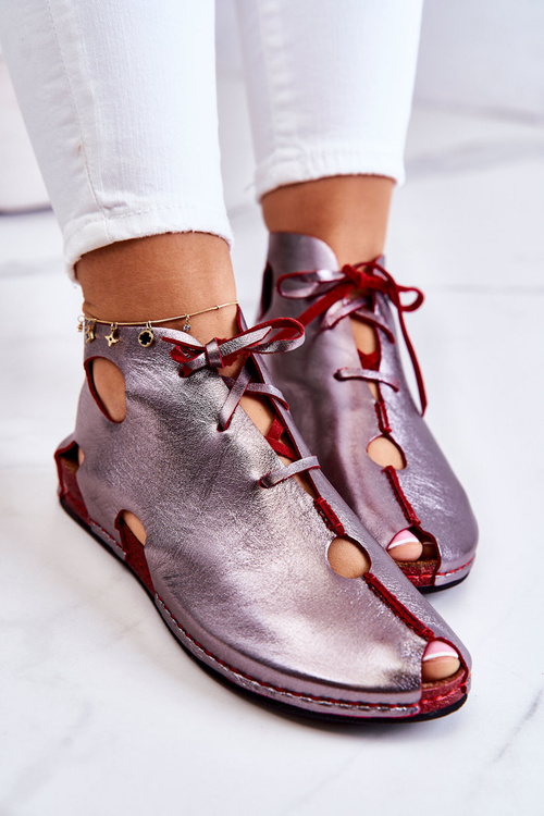 Lekkie Skórzane Botki Maciejka 03426-20 Srebrno-Czerwone