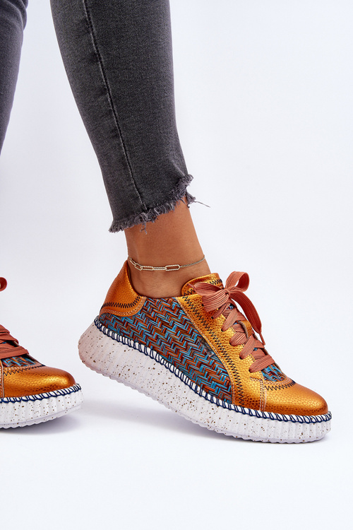 Skórzane Buty Sportowe Damskie Maciejka 06327-18 Pomarańczowe