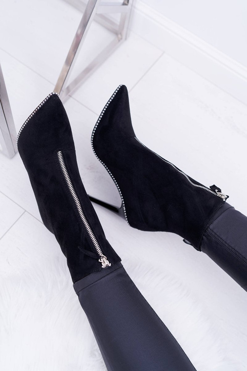 Damskie Botki Na Obcasie Lu Boo Dwa Suwaki Zamszowe Czarne Suzy