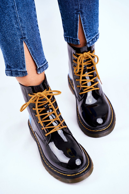 Damskie Botki Trapery Glany Goe Skórzane Czarne GG2N3056