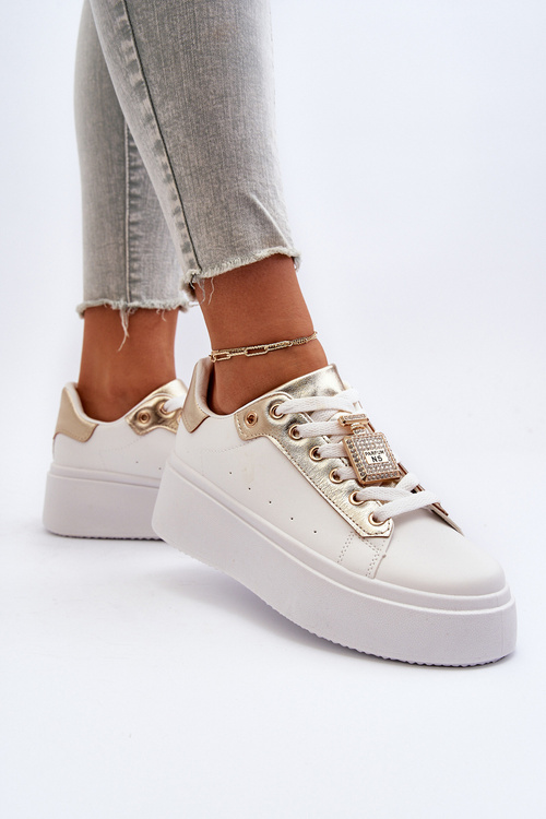 Sneakersy Damskie Z Ozdobą Białe Celedria