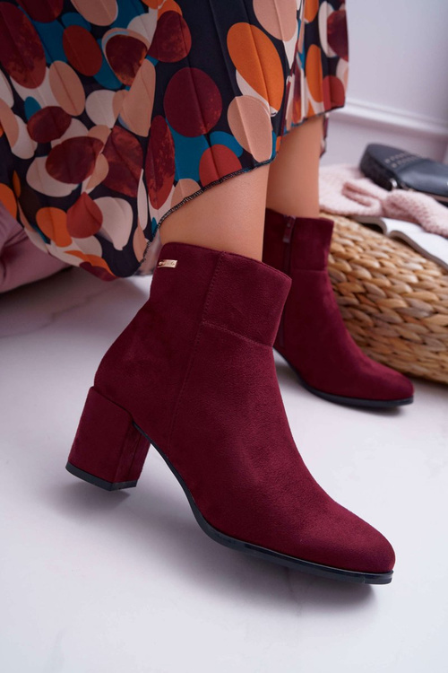 Botki Damskie Na Obcasie Sergio Leone Bordowe BT522