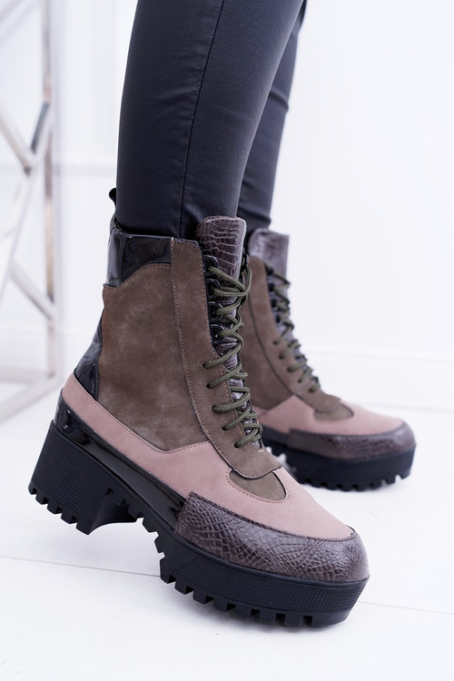 Damskie Botki Płaskie Lu Boo Ciepłe Zielone Desert