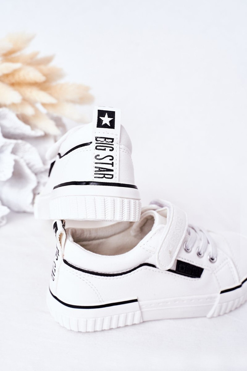 Dziecięce Skórzane Trampki Na Rzep BIG STAR HH374028 Białe