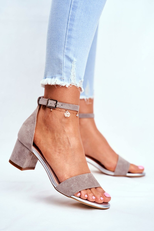 Zamszowe Sandały Na Słupku Sergio Leone SK839 Szaro-Srebrne