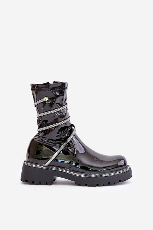 Lakierowane Botki Ze Zdobieniem Czarne Kikizelle