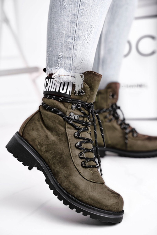 Botki Damskie Płaski Obcas Na Suwak Zielone Popsi