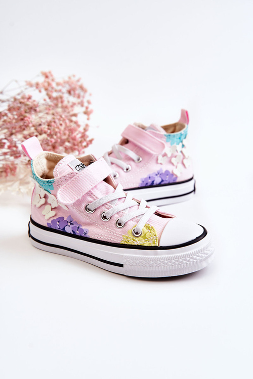 Wysokie Dziecięce Trampki Materiałowe Print Różowe Dorry