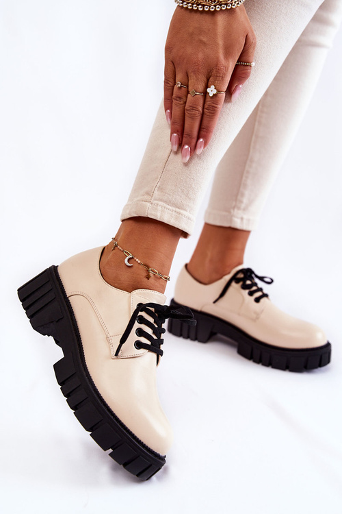 Modne Skórzane Półbuty La.Fi 210013BE-PU Beżowe