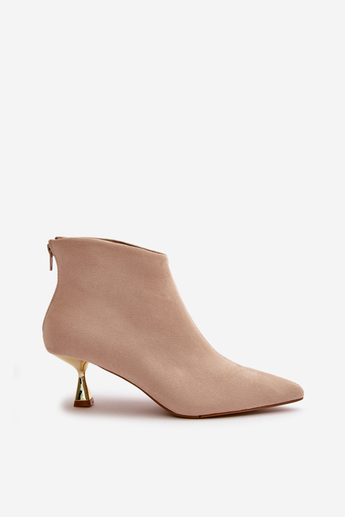 Botki Damskie Na Szpilce Eko Zamszowe Beżowe Terlena