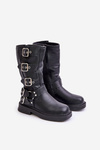 Kozaki Botki Dziewczęce Z Klamrami Eko Skórzane Czarne Rinetha 