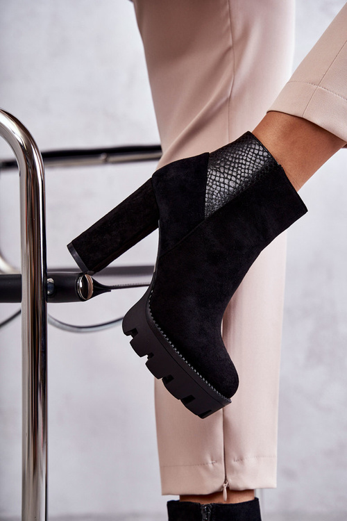 Damskie Zamszowe Botki Na Obcasie Czarne Maricruz