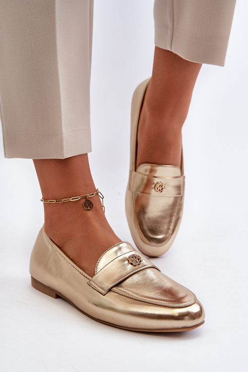 Mokasyny Damskie Na Płaskim Obcasie Złote Sylvaine
