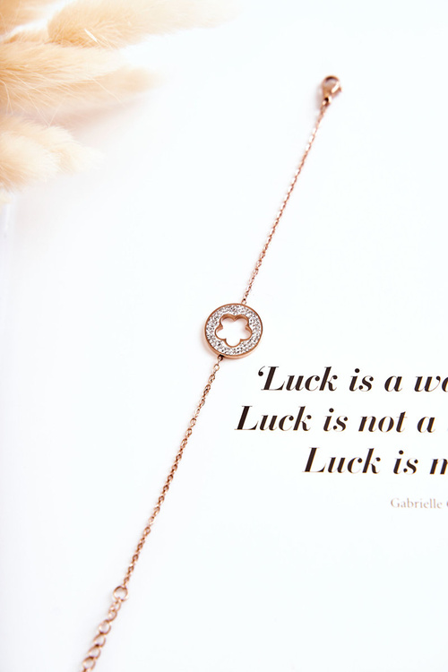 Damska Bransoletka Celebrytka Kwiat I Cyrkonie Różowe Złoto