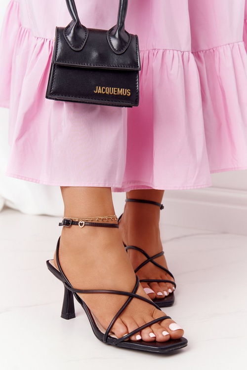 Sandały Na Szpilce Z Kwadratowym Noskiem S.Barski C420-11 Czarne