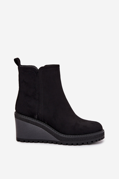 Ocieplane Botki Na Koturnie Z Eko Zamszu Czarne Mavona