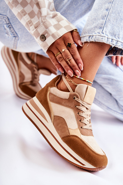 Damskie Zamszowe Buty Sportowe Brązowo-Beżowe Elisse