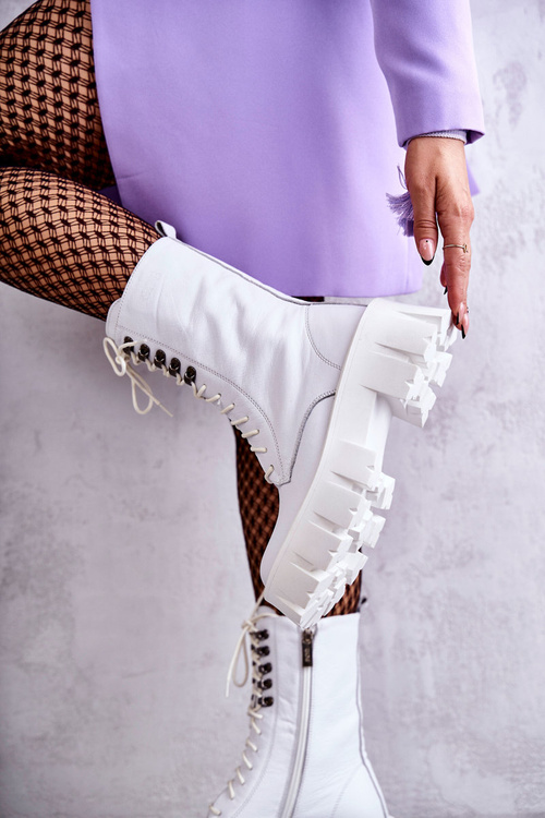 Skórzane Ocieplane Botki GOE KK2N4012 Białe