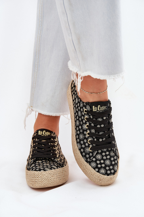 Wzorzyste Trampki Damskie Na Platformie Z Plecionką Lee Cooper LCW-25-08-3647L Czarne