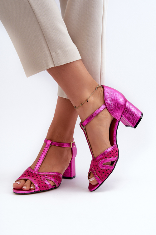 Sandały Skórzane Damskie Na Obcasie Maciejka 06551-15 Fuksja