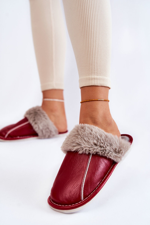 Damskie Skórzane Papcie Z Futerkiem Czerwone Rossa