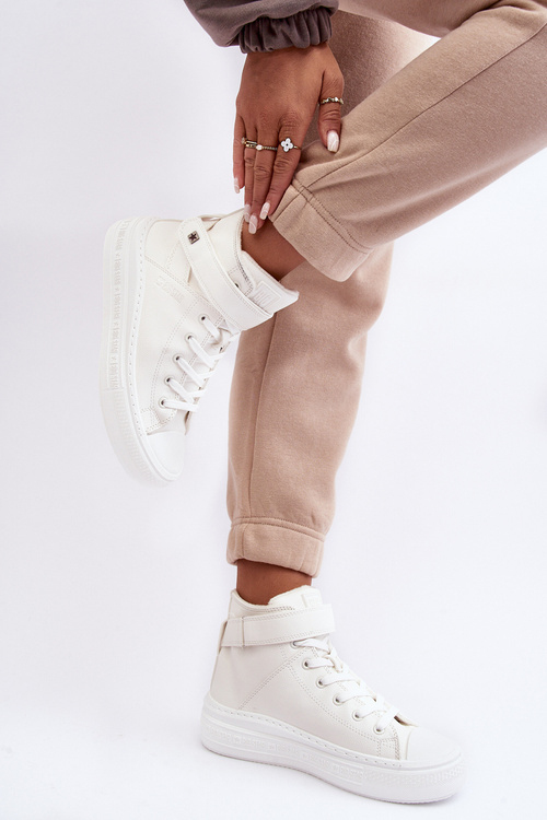 Trampki Damskie Ocieplane Na Platformie Big Star Białe MM274006